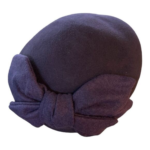 Pillbox Hat elegant 100% wool bow dark purple elegant 50’s style NEW - Picture 8 of 12